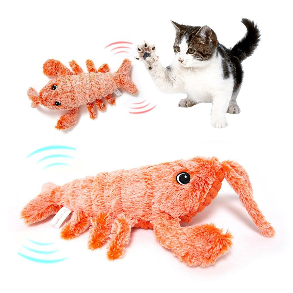 Pet Toys Electric Jumping Shrimp USB Charging Simulation Lobster Funny Cat Plush Pets Toy - BarkandMeow