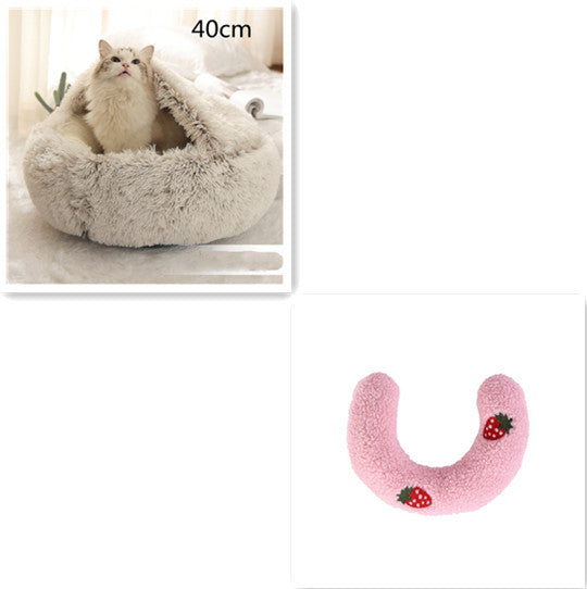 2-in-1 Winter Pet Bed for Dogs and Cats, Round Plush, Soft, Warm House - BarkandMeow