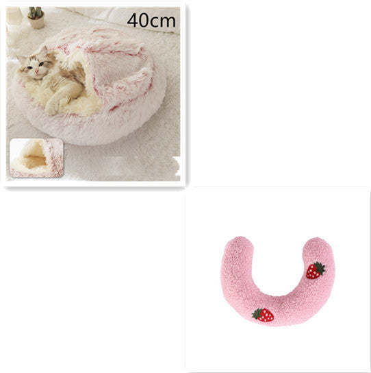 2-in-1 Winter Pet Bed for Dogs and Cats, Round Plush, Soft, Warm House - BarkandMeow