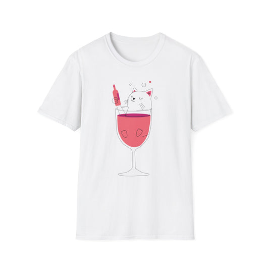 Cute Cat Wine Lover T-Shirt, Funny Pet Lover Gift, Unisex Softstyle Tee, Perfect for Parties, Birthdays, Wine Night, Cat Moms - BarkandMeow