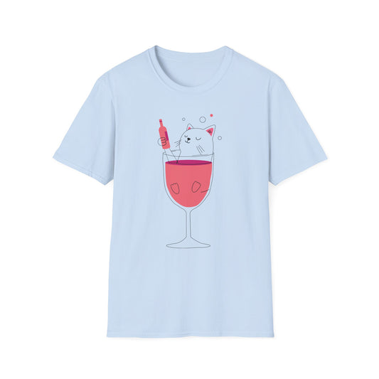 Cute Cat Wine Lover T-Shirt, Funny Pet Lover Gift, Unisex Softstyle Tee, Perfect for Parties, Birthdays, Wine Night, Cat Moms