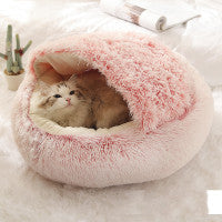 2-in-1 Winter Pet Bed for Dogs and Cats, Round Plush, Soft, Warm House - BarkandMeow