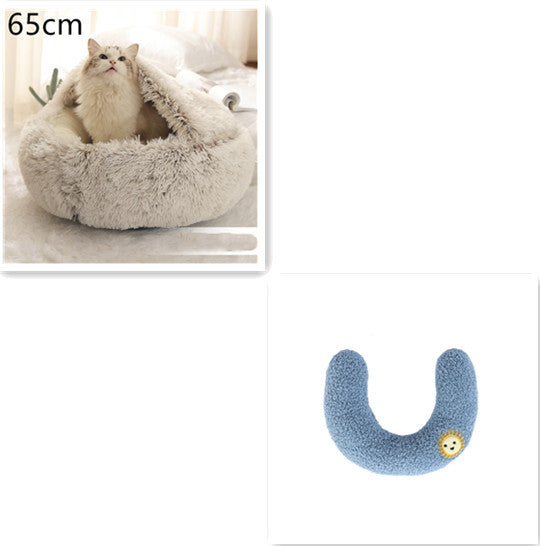 2-in-1 Winter Pet Bed for Dogs and Cats, Round Plush, Soft, Warm House - BarkandMeow