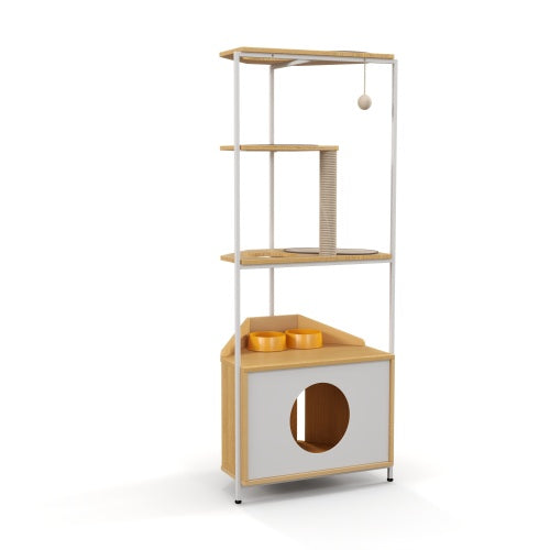Cat Apartment With Feeding Station And Climbing Platform, Pet Furniture For Indoor Cats - BarkandMeow