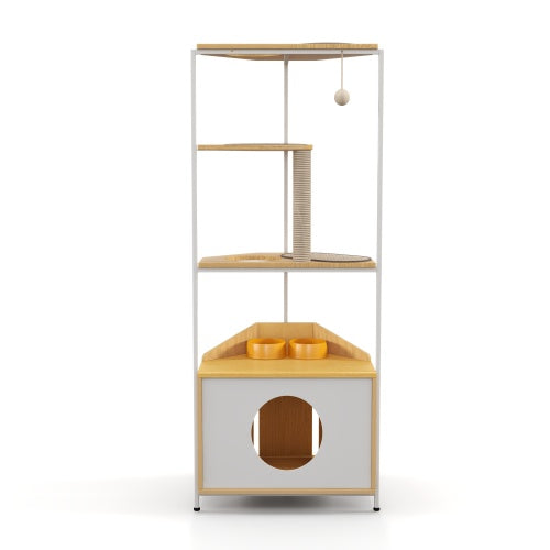 Cat Apartment With Feeding Station And Climbing Platform, Pet Furniture For Indoor Cats - BarkandMeow