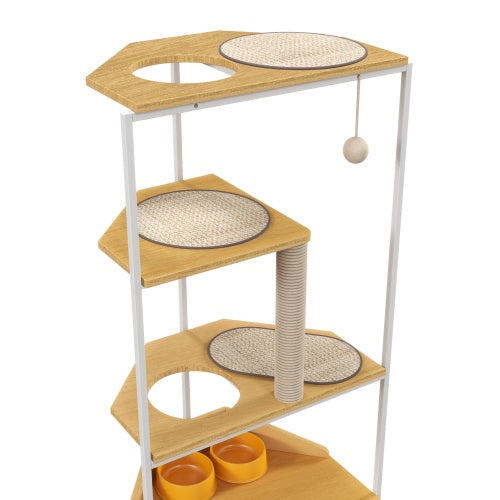 Cat Apartment With Feeding Station And Climbing Platform, Pet Furniture For Indoor Cats - BarkandMeow