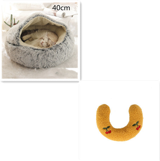 2-in-1 Winter Pet Bed for Dogs and Cats, Round Plush, Soft, Warm House - BarkandMeow