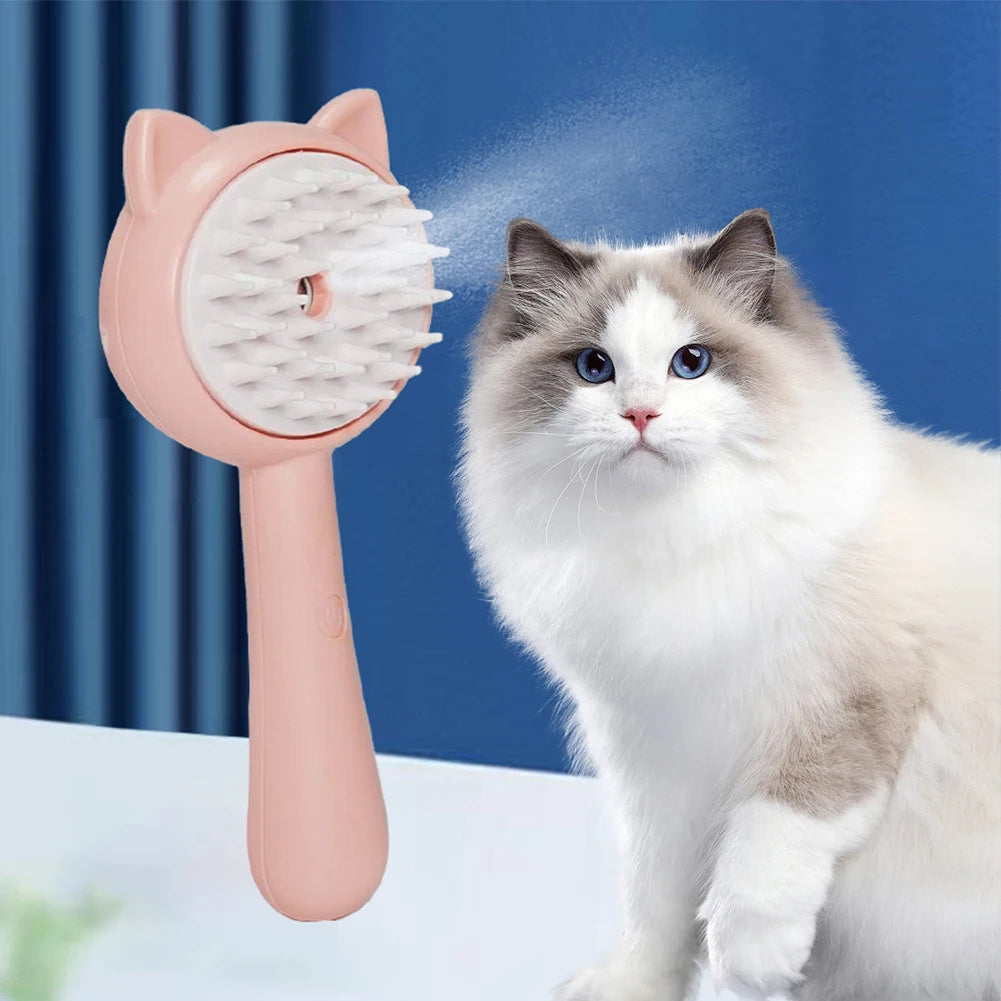 Rechargeable Mist Cat & Dog Grooming Brush – Self-Cleaning & Multifunctional - BarkandMeow