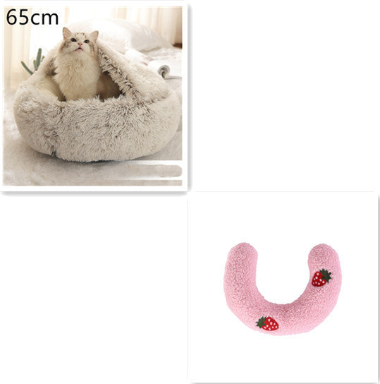 2-in-1 Winter Pet Bed for Dogs and Cats, Round Plush, Soft, Warm House - BarkandMeow