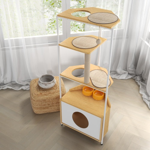 Cat Apartment With Feeding Station And Climbing Platform, Pet Furniture For Indoor Cats - BarkandMeow