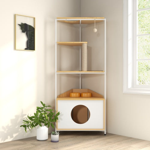 Cat Apartment With Feeding Station And Climbing Platform, Pet Furniture For Indoor Cats - BarkandMeow